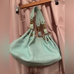 Juicy Couture aqua turquoise blue green gold leather hobo bag y2k 2000s